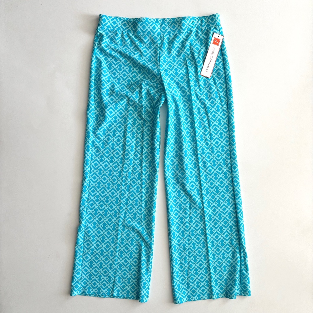 Jude Connally Trixie Aqua Jude Cloth Garden Lattice Wide Leg Pull-On Pants L